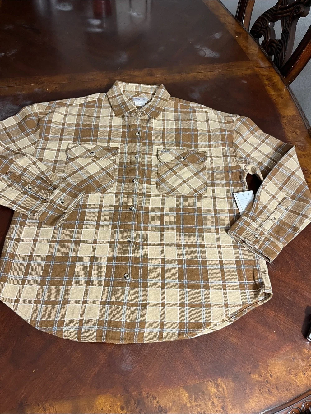 Brixton Tan and Cream Plaid Button-Down Shirt